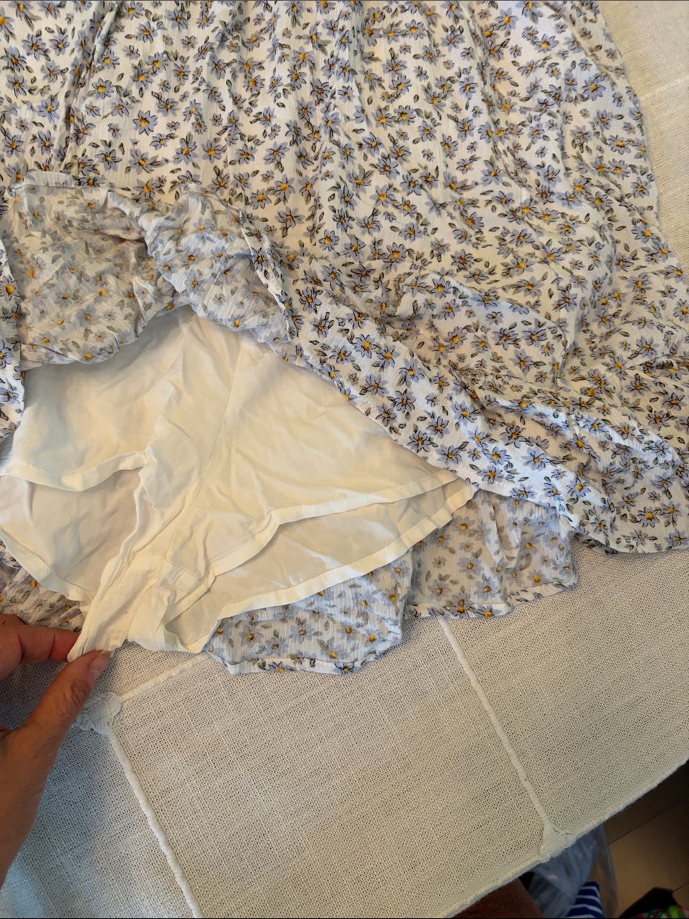 Floral Ruffle Tie-Front Sundress in Cream and Blue romper - Picture 2 of 4